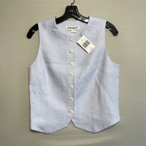 Nwt Argent Womens Light Blue‎ Linen Twill High Neck Button Waistcoat Vest Size 2